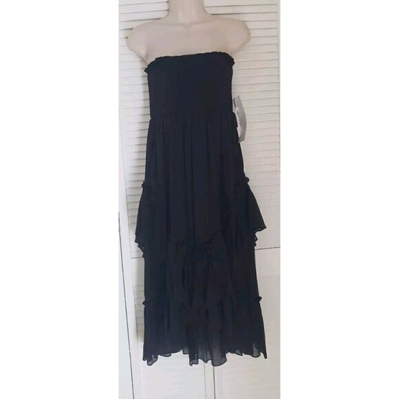 NWT LIFE WEAR 2 WAYS BLACK SMOCKED RUFFLES TIERED STRAPLESS DRESS/SKIRT SZ M - Picture 2 of 8